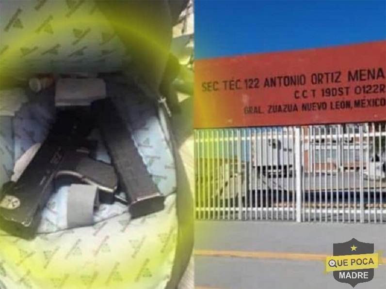 Encuentran arma en mochila de estudiante de secundaria en Nuevo león.