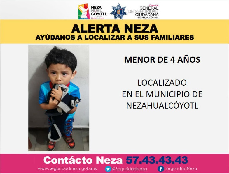 Buscan familiares de niño perdido en Nezahualcóyotl.