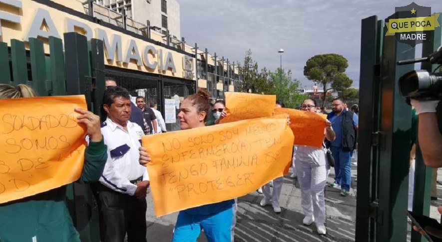 Protestan trabajadores de Hospital Morelos en Chihuahua.