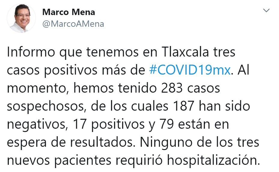 Suben a 17 los casos de Covid 19 en Tlaxcala.