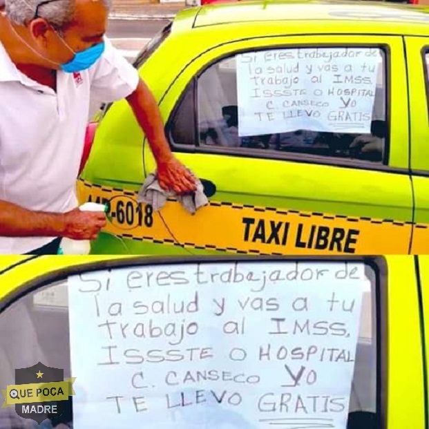 Taxista ofrece servicio gratis a trabajadores de salud en Tampico.