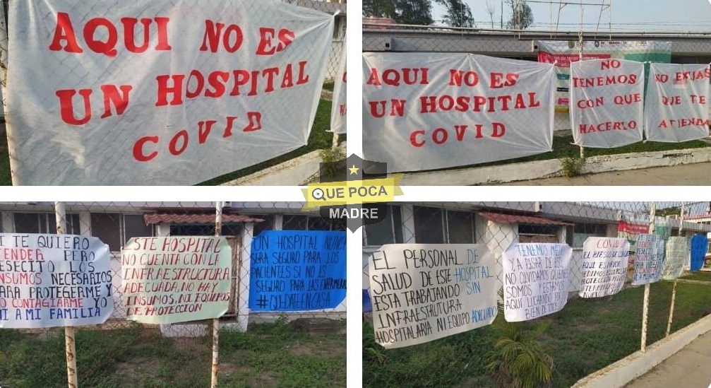 Protestan empleados de hospital en Veracruz.