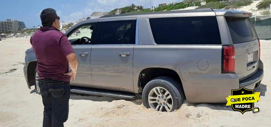 Detienen a hombre por ingresar con su camioneta a playa de Cancún en cuarentena.
