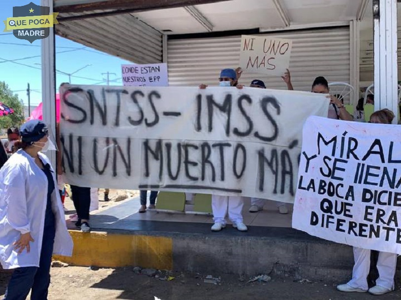 Protestan trabajadores del IMSS en Ciudad Juárez.