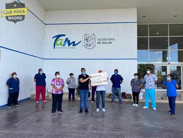Protestan trabajadores de Hospital en Tamaulipas.