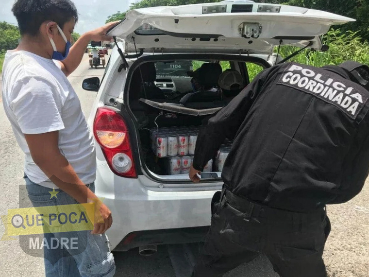 Detienen a sujeto con varias planchas de cerveza durante ley seca en Chemax.