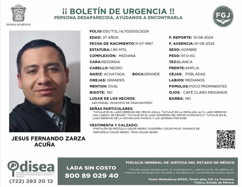 🔴🔎#ServicioSocial | BUSCAN A HOMBRE DESAPARECIDO EN Zinacantepec 🚔📄🆘