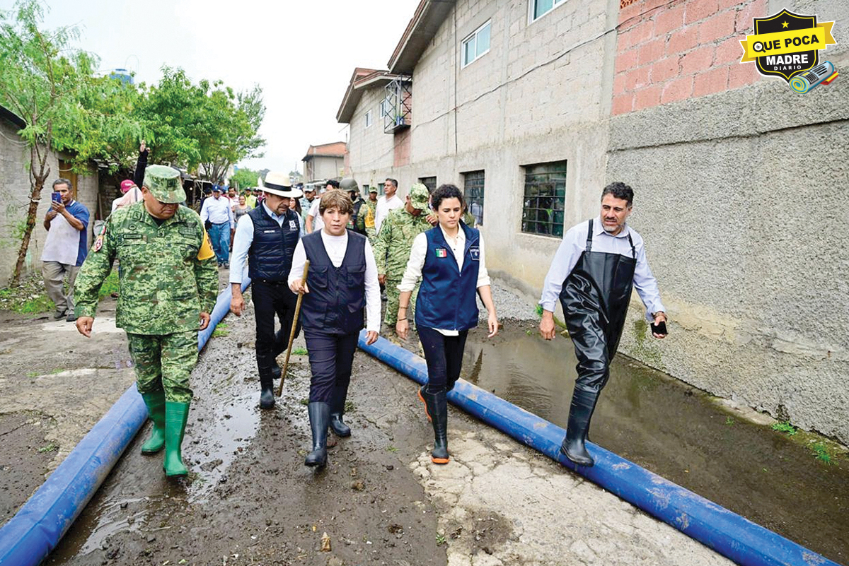 La Gober y Luisa Alcalde checan el Colector Solidaridad en Chalco