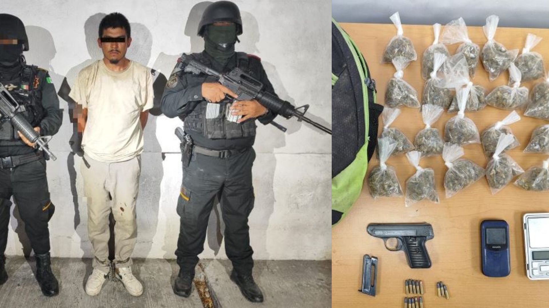 CON DROGA Y ARMAS ARRESTAN A HOMBRE EN SABINAS HIDALGO, NUEVO LEÓN