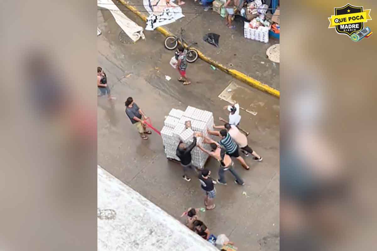 PERO CÓMO HAY GENTE CULERA… Captan rapiña en Acapulco; llevaban hasta un palé de cheves