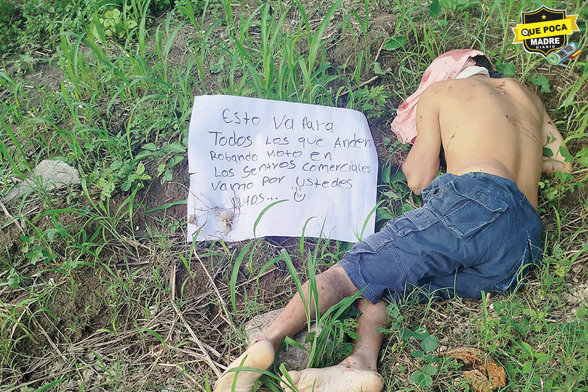 PRESUNTO LADRÓN ES ENCONTRADO MUERTO Y CON UN MENSAJE INTIMIDATORIO EN TABASCO