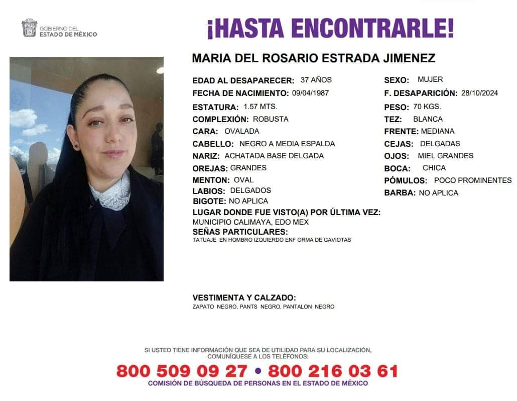 BUSCAN A MARÍA DEL ROSARIO DESAPARECIDA EN CALIMAYA